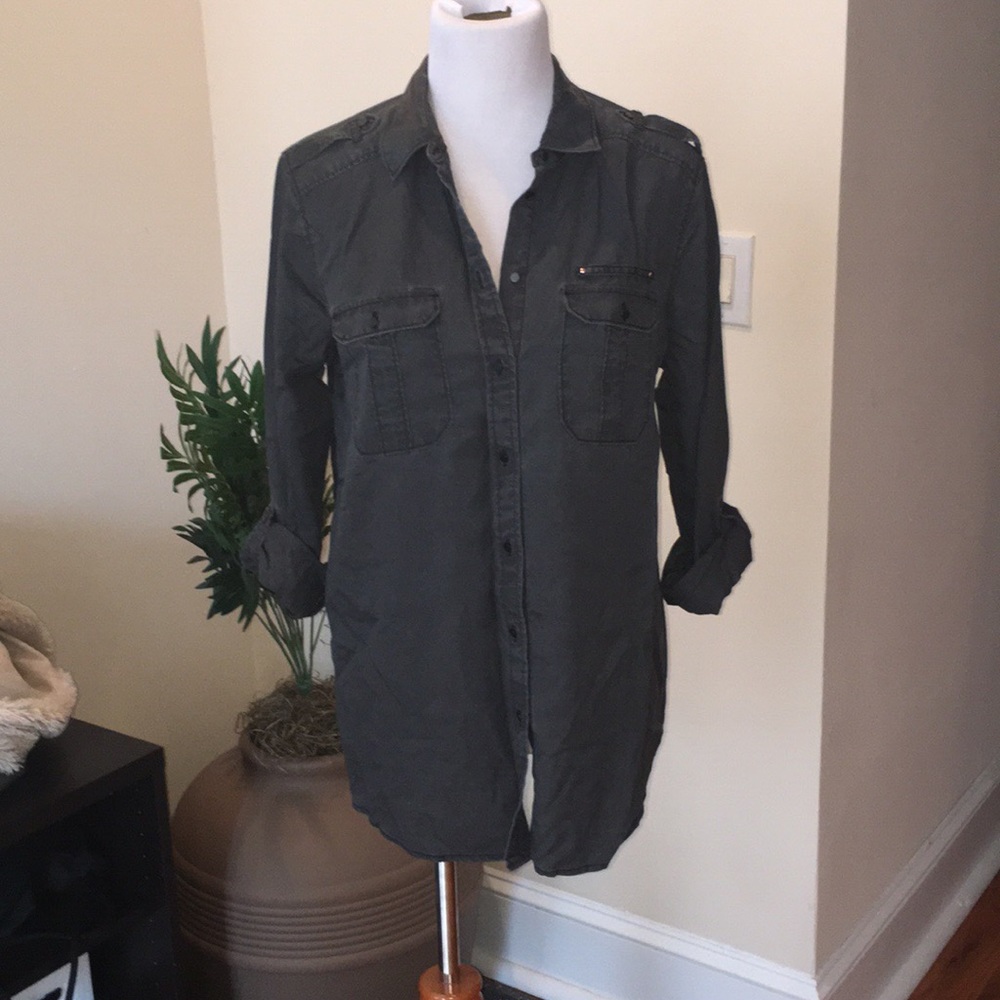 Express Grey Military Twill boyfriend shirt